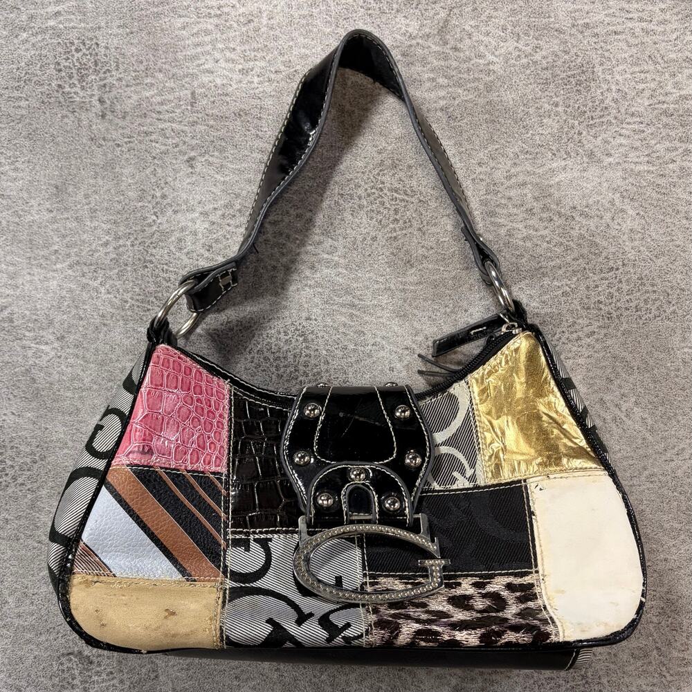 Y2k Patchwork Leather Animal Print Shoulder Bag